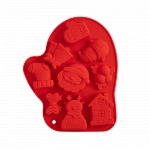 Форма для выпечки кексов Варежка, 9 ячеек, 25 х 20 см, силикон, красный, серия New Year, ANNA LAFARG, Китай, Силиконовые формы для выпечки