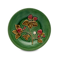 Тарелка десертная «Земляника», 20 см, керамика, зеленый, серия Земляника, Bordallo Pinheiro, Португалия