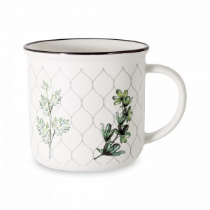 Кружка Зеленые ветки, 400 мл, фарфор, белый, декор, серия Herbarium, ANNA LAFARG, Китай, Большие кружки