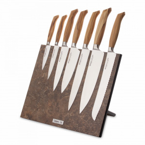 Набор кухонных ножей, 7 штук, на магнитной подставке ComposeEat, серия Ergo Line Olive, BERGER CUTLERY, Германия, Набор кухонных ножей премиум