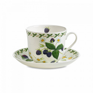 Чашка чайная с блюдцем «Ежевика», 480 мл, фарфор, белый, серия Фруктовый сад, MAXWELL WILLIAMS, Австралия, Посуда из фарфора Maxwell & Williams