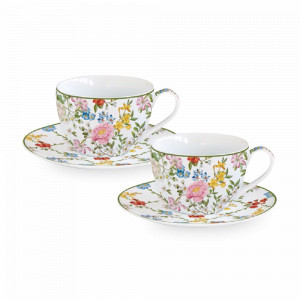 Набор из 2-х кофейных пар, 4 предмета, 110 мл, фарфор, белый, декор, серия Сад мечты, EASY LIFE (R2S), Италия, Кофейные наборы