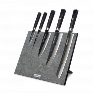 Набор кухонных ножей, 5 штук, на магнитной подставке, серия Black Damascus, HEIMCUT, Россия, Скидки до -25% на ножи HEIMCUT