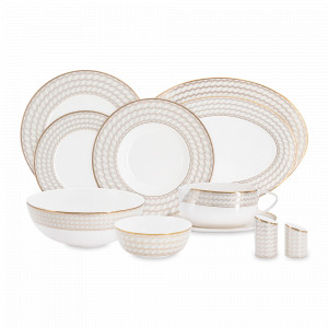 Сервиз обеденный на 6 персон Алькасар, 27 предметов, костяной фарфор, белый, декор, серия Emily, ANNA LAFARG, Китай, Столовые сервизы из фарфора