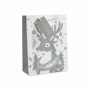 Пакет подарочный «Олень в шарфе», 18 х 24 см, бумага, белый, серебристый, серия Maral, ANNA LAFARG, Китай, Подарочные пакеты ANNA LAFARG