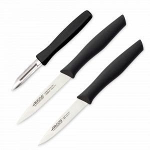 Набор из 3-х кухонных ножей для чистки и нарезки овощей, рукоять черная, серия Nova, ARCOS, Испания, ARCOS Nova