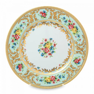 Блюдо круглое Seladon Gold, 32 см, фарфор, оливковый, декор, серия Constanza Vienna, FALKENPORZELLAN, Германия, Блюда из фарфора