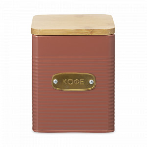 Банка квадратная для хранения кофе, 1.7 л, углеродистая сталь, бамбук, терракота, серия Irmel, SMART SOLUTIONS, Россия, Емкости для хранения сыпучих продуктов