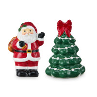 Набор из солонки и перечницы Санта и елка, керамика, декор, серия Новогоднее чудо, DECOR DE TABLE, Россия