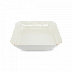 Салатник квадратный Be-Ivory, 24 см, фарфор, белый, золотой, серия Белый узор, BERNADOTTE, Чехия, Салатники квадратные