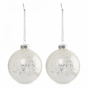 Украшение новогоднее - подвес Шар с узором, 2 предмета, 8 см, стекло/пайетки, серебристый, серия New Year, ANNA LAFARG, Китай, Скидка до -20% на бренд ANNA LAFARG