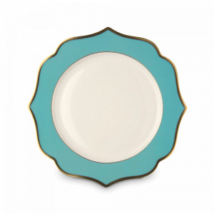 Тарелка обеденная, 28 см, костяной фарфор, позолота, мятный, серия Ionica, LE COQ, Италия, Итальянский фарфор