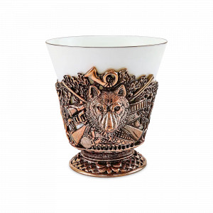 Чашка чайная &quot;Волк&quot;, 200 мл, медь с чернением, фарфор, серия Охотничий домик, Кольчугинский Мельхиор, Россия, Чашки фарфоровые