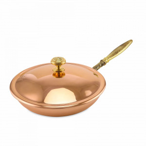 Сковорода с медной крышкой «КМ», 20 см, 1.7 л, медь, латунь, серия Медная посуда, Кольчугинский Мельхиор, Россия, Сковороды