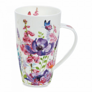 Кружка «Полевые цветы сиреневые», 600 мл, костяной фарфор, белый, декор, серия Henley, DUNOON, Великобритания, Дорогие кружки
