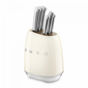 Набор из 6-ти ножей на подставке, нержавеющая сталь, пластик, кремовый, SMEG, Италия, Набор ножей