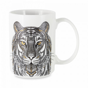 Кружка Тигр, 500 мл, фарфор, белый, декор, серия Wild, ANNA LAFARG, Китай, Большие кружки