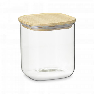 Банка квадратная для хранения, 1,5 л, боросиликатное стекло, бамбук, прозрачный, серия Glass Bamboo, SMART SOLUTIONS, Россия, Банки для хранения чая