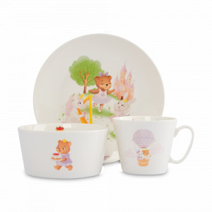 Набор детской посуды Сказочные животные, 3 предмета, фарфор, белый, декор, серия Fabulous animals, ANNA LAFARG, Китай, НОВИНКИ