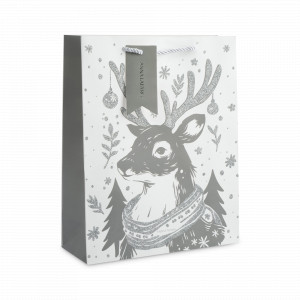 Пакет подарочный «Олень в шарфе», 26 х 32 см, бумага, белый, серебристый, серия Maral, ANNA LAFARG, Китай, Подарочные пакеты ANNA LAFARG