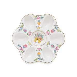 Блюдо круглое для 6-ти яиц Цыплята и цветы, 21 см, фарфор, белый, декор, серия Spring Bloom, EASY LIFE (R2S), Италия, Подставки для яйца из фарфора