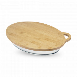 Блюдо для запекания, 3,2 л, боросиликатное стекло, бамбук, прозрачный, SMART SOLUTIONS, Россия, Форма для запекания рыбы