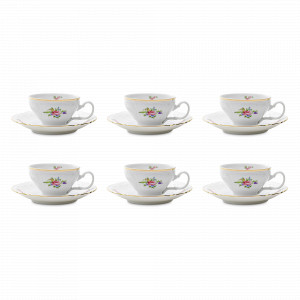 Набор из 6-ти чайных пар, 220 мл, фарфор, белый, декор, серия Полевой цветок, BERNADOTTE, Чехия, Чайные пары