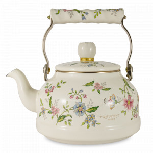 Чайник наплитный, 2,3 л, эмалированная сталь, белый, декор, серия Прованс, EJIRY, Япония, Чайники наплитные