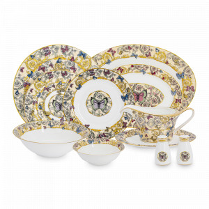Сервиз обеденный на 6 персон, 27 предметов, фарфор, молочно-золотистый, серия Butterfly, ROYAL CROWN, Китай, Наборы столовой посуды