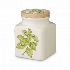 Банка для хранения соли с крышкой, 15 см, керамика, белый, декор, серия Rosemary, NUOVA CER, Италия, r