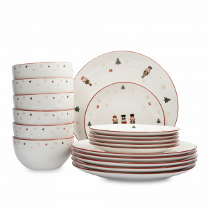 Сервиз обеденный на 6 персон «Щелкунчики», 18 предметов, фарфор, белый, декор, серия New Year, ANNA LAFARG, Китай, Наборы обеденных тарелок