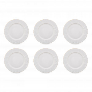 Набор из 6-ти закусочных тарелок, 19 см, фарфор, белый, золотой, серия Белый узор, BERNADOTTE, Чехия, Чешский фарфор