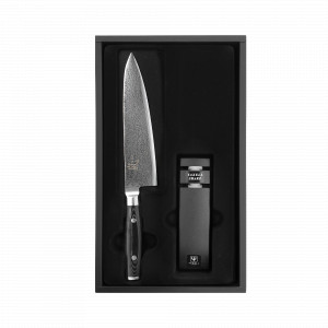 Набор из кухонного ножа с точилкой, дамасская сталь, серия RAN, YAXELL, Япония, Ножи из дамасской стали