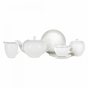 Сервиз чайный на 6 персон, 21 предмет, костяной фарфор, белый, серебристый, серия Сверкающая Платина, NARUMI, Япония, NARUMI (Япония)