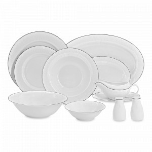 Сервиз обеденный на 6 персон Айвори, 27 предмет, костяной фарфор, белый, серебристый, серия Emily, ANNA LAFARG, Китай, Наборы обеденных тарелок