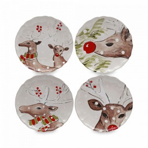 Набор из 4-х обеденных тарелок White, 27 см, керамика, декор, серия Deer Friends, COSTA NOVA, Португалия, Тарелки обеденные