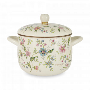 Кастрюля с крышкой, 4.3 л, 20 см, эмалированная сталь, белый, декор, серия Прованс, EJIRY, Япония, Посуда эмалированная