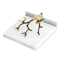 Подставка для салфеток «Бабочки гинкго», 18 х 16,5 х 7,6 см, мрамор, латунь, нержавеющая сталь, белый, серия Butterfly Ginkgo, MICHAEL ARAM, США