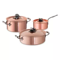 Набор посуды 3 пр., медь, крышки с посеребренной декорированной ручкой, серия Opus Cupra, RUFFONI, Италия, 