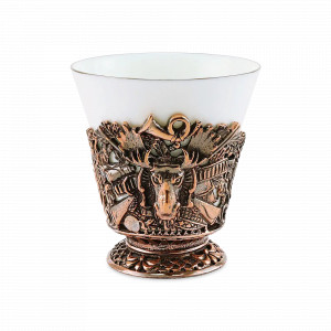 Чашка чайная &quot;Лось&quot;, 200 мл, медь с чернением, фарфор, серия Охотничий домик, Кольчугинский Мельхиор, Россия, Чашки фарфоровые