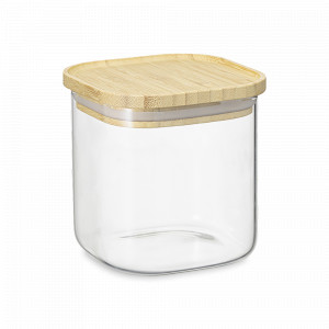 Банка квадратная для хранения, 0.8 л, боросиликатное стекло, бамбук, прозрачный, серия Glass Bamboo, SMART SOLUTIONS, Россия, Банки для хранения чая