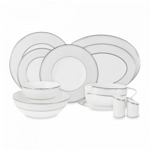 Сервиз обеденный на 6 персон Жемчуг, 27 предметов, костяной фарфор, белый, декор, серия Emily, ANNA LAFARG, Китай, Наборы обеденных тарелок