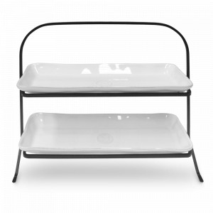 Блюдо-подставка двухъярусная White, 40 х 34 см, керамика, металл, белый, серия Nova, COSTA NOVA, Португалия, Блюда сервировочные, менажницы