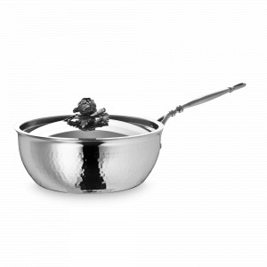 Вок диаметр 24 см, высота 9,5 см, объем 4 л, нержавеющая сталь, крышка с посеребренной декорированной ручкой, серия Opus Prima, RUFFONI, Италия, RUFFONI (Италия)