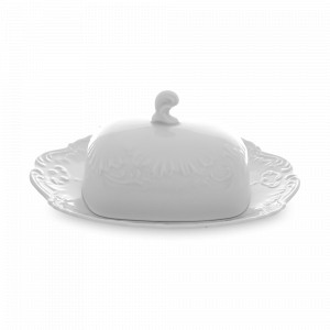 Маслёнка с крышкой,  22.5 х 16 см, фарфор, белый, серия Rococo, REPAST, Чехия, Икорницы, масленки