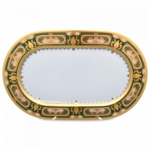 Блюдо овальное Green Gold, 36 х 23 см, фарфор, зелёный, золотой, серия Constanza Donna, FALKENPORZELLAN, Германия, Скидка до -30% на фарфор FALKENPORZELLAN