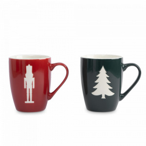 Набор из 2-х кружек «Елка и Щелкунчик», 350 мл, фарфор, зеленый, красный, серия New Year, ANNA LAFARG, Китай, Кружки