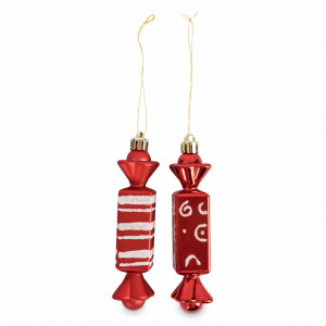 Украшение новогоднее - подвес Конфеты, 2 предмета, 12 см, пластик, красный, серия New Year, ANNA LAFARG, Китай, Новогодний Декор ANNA LAFARG