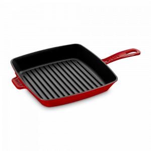 Сковорода - гриль чугунная с толстым рифленым дном квадратная, 26 х 26 см, вишня, STAUB, Франция, STAUB (Франция)