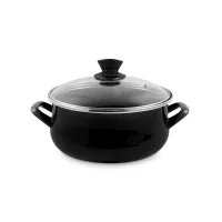 Кастрюля с крышкой, 16 см, сталь, стеклоэмаль, черный, серия Black, VITRINOR, Испания, 